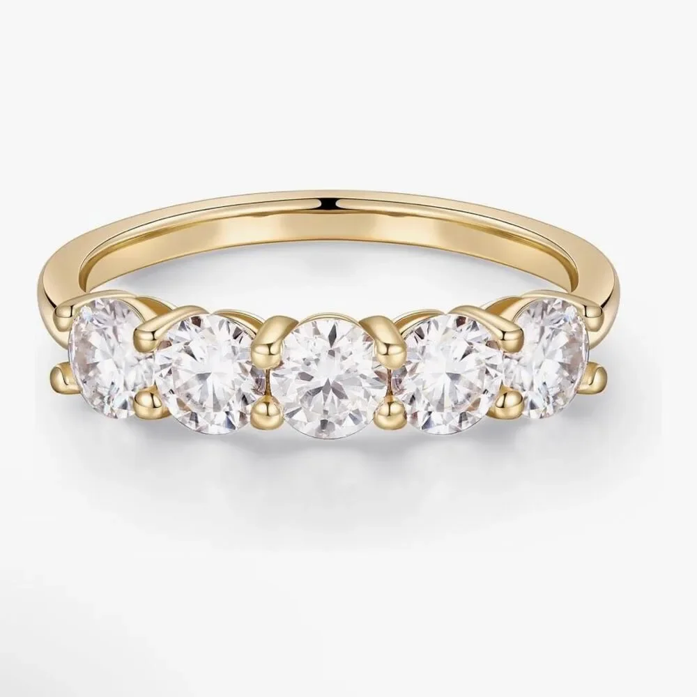 Radiance Reimagined: 1.25ct Five-Stone Moissanite Ring in 14k Gold Vermeil Sz 6